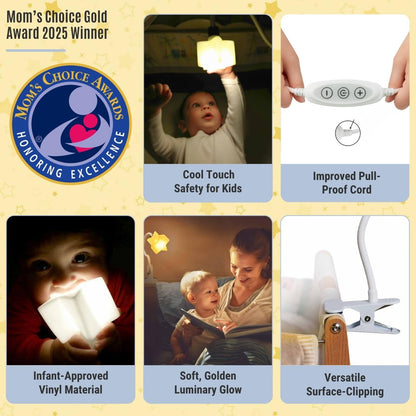 Ergojojo LED Clip On Star Light, a Unique Baby lamp - Ideal Breastfeeding, Night Light for Next to me Crib, Bedside Lamps, Bedroom Accessories, Reading & Desk lamp
