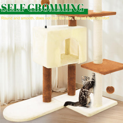 41 Inches Cat Tree Tower with Scratching Post, Tall Cat Trees for Indoor Cats Large Adult, Multi-Level Cozy Plush Cat Houses & Condo Furniture with Top Perch, Cats Climbing Towers(White)