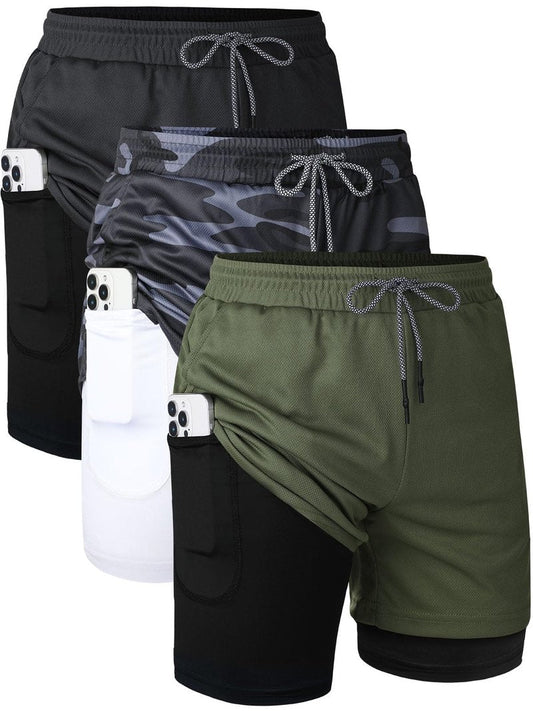 Surenow 3 Pack Mens Athletic Gym Shorts Quick Dry Workout Lightweight Shorts 2 in 1 Running Shorts for Men with Pockets