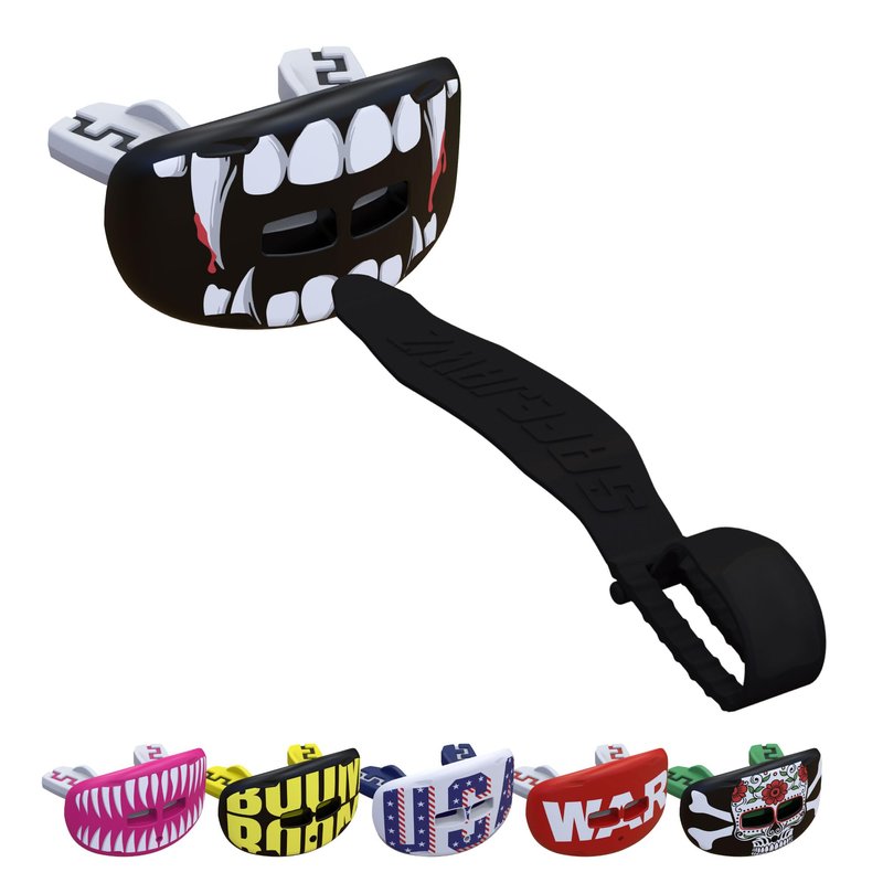 SafeJawz Sports Lip Guard, Football Mouth Guard with Connected Strap, Adults and Junior Breathable Lip Protector for Football, Lacrosse