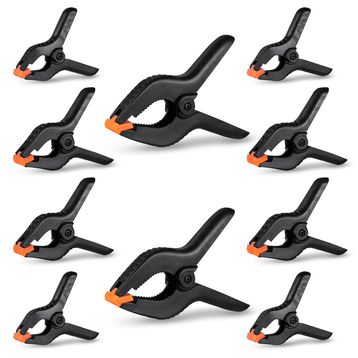 10 Pack Spring Clamps Heavy Duty - Assorted Sizes Spring Clips Plastic 6.5 Inches, 4.5 Inches, 3.5 Inches Set - Backdrop Clips Small Clamps For Crafts Woodworking Background