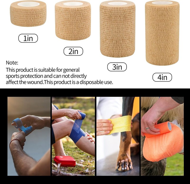 Self-Adhesive Bandage Wraps - 6 Pack | 2 Inch, 5 Yard, 12 Color Options for Sports & Swelling Relief