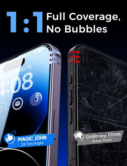 MAGIC JOHN 2 Pack for iPhone 14 Pro 6.1 inch Tempered Glass Screen Protector, Auto Dust-Elimination Installation, Bubble Free, Dynamic Island Compatible, HD Clear, Easy Installation