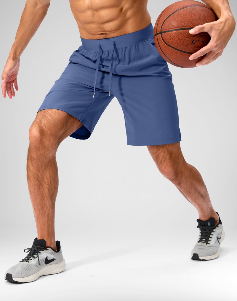 Soothfeel Men's Running Shorts with Zipper Pockets 9 Inch Lightweight Quick Dry Gym Sports Athletic Workout Basketball Shorts for Men (Blue, S)