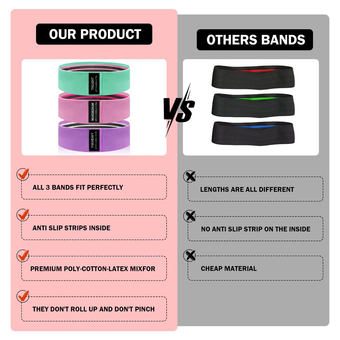 KANGFITER Non-Slip Fabric Resistance Bands for Working Out, Loop Exercise Bands for Booty Leg, Butt, Glute, Stretch Workout Bands for Women & Men, Hip Elastic Bands for Home Gym Fitness, Yoga, Pilates