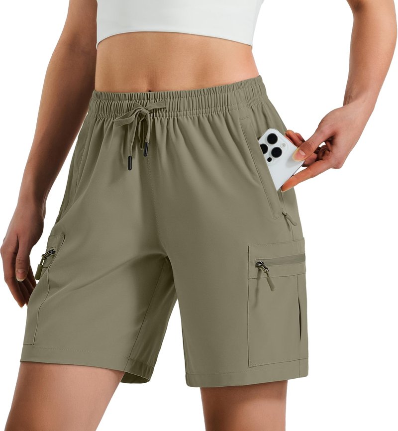 Hugut Women's Lightweight Hiking Cargo Shorts Quick Dry Athletic Shorts Camping Travel Golf Zipper Pockets Water Resistant Slate Green