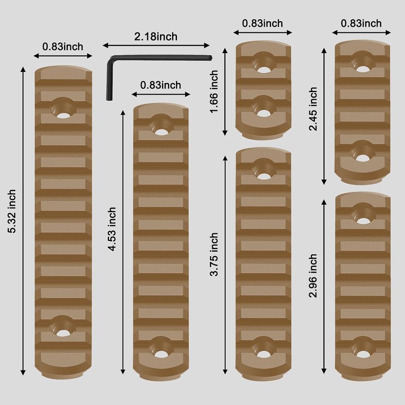 Bontok Single Picatinny Aluminum Accessory Rail Set for 3 5 7 9 11 13 Slots with 13 T-Nuts & Screws, 6 Wrench (Rounded Corner)