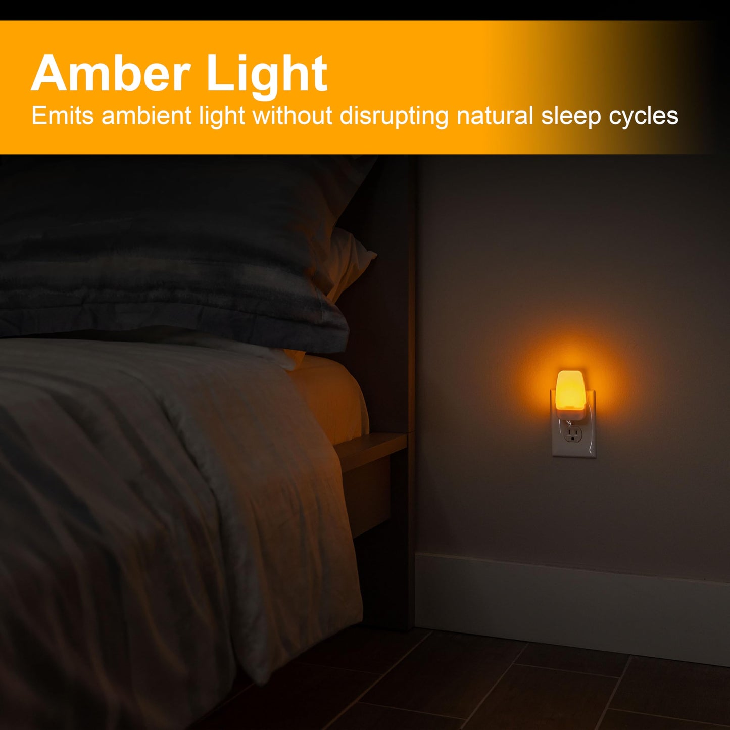 GE SleepLite LED Night Light, Plug-in, Dusk to Dawn Sensor, Amber, Sleeplite, Sunset, Ambient Lighting, Ideal Nightlight for Kids Adults Bedroom, Bathroom, Nursery, Hallway, Kitchen, 76135, 2 Pack