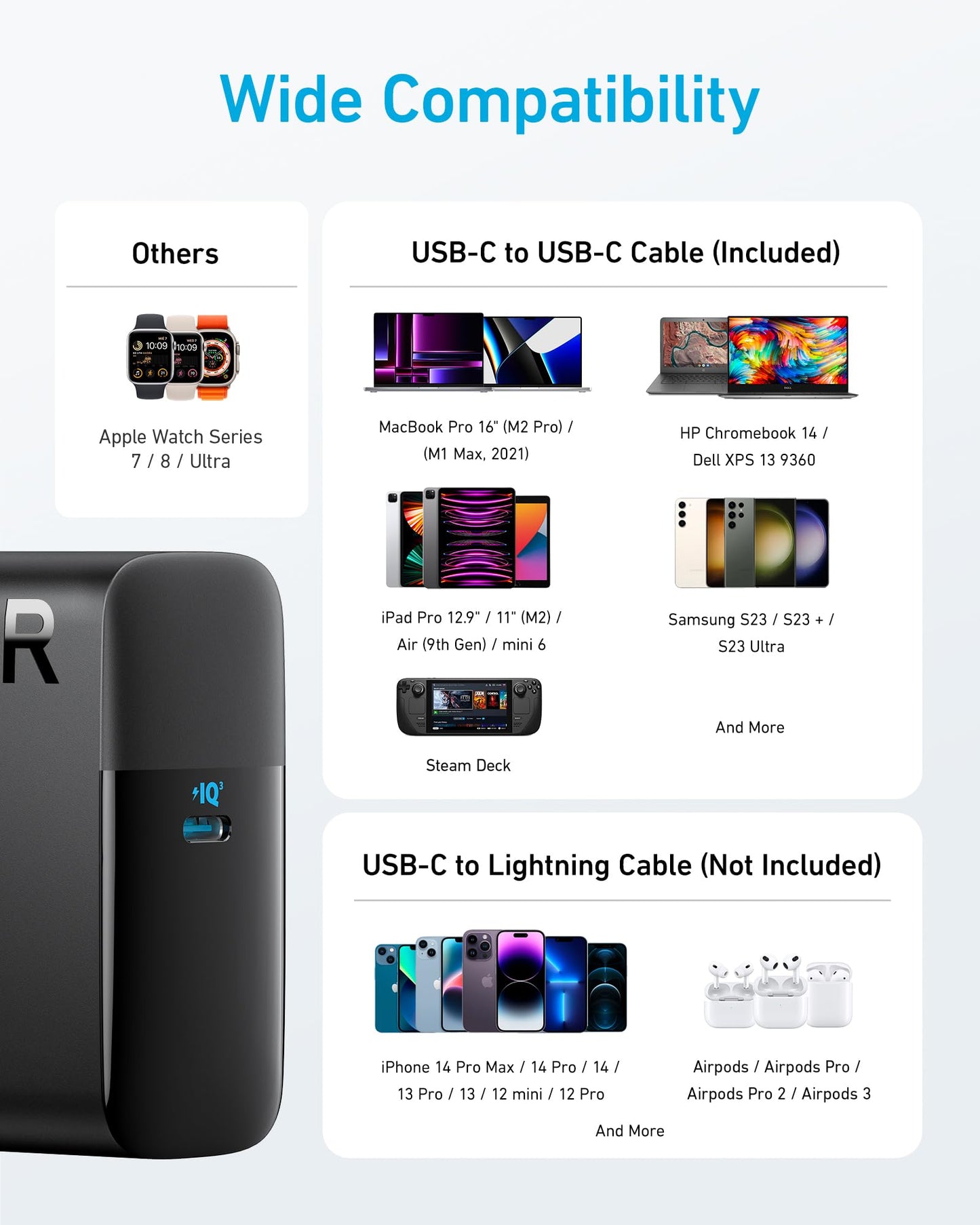 Anker MacBook Charger, Compact and Foldable 100W USB C Charger for MacBook Air, Samsung Galaxy, iPad Pro, and More, 5FT USB C Cable Included