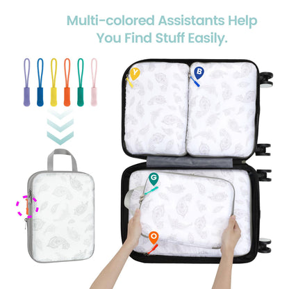 Cambond Compression Packing Cubes for Travel, 5 Pack Luggage Expandable Packing Organizers Compression Cubes for Suitcases with Laundry Bag, White Teardrop-shaped Texture