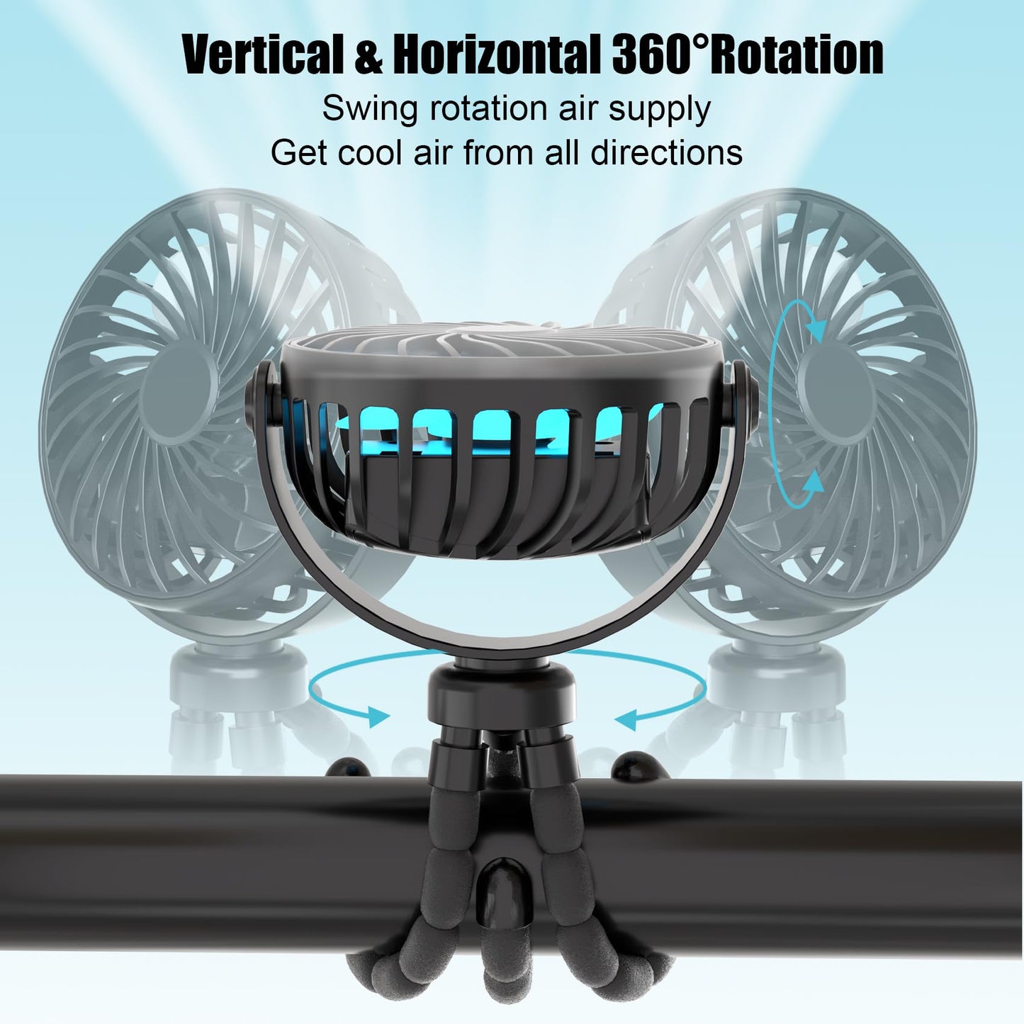 JYJZPB Mini Portable Stroller Fan Clip On for Baby with Flexible Tripod,3 Speed 360° Rotate Rechargeable Handheld Baby Stroller Fan,Cooling Baby Fan for Stroller & Car Seat,Crib,Bike,Treadmill,Travel