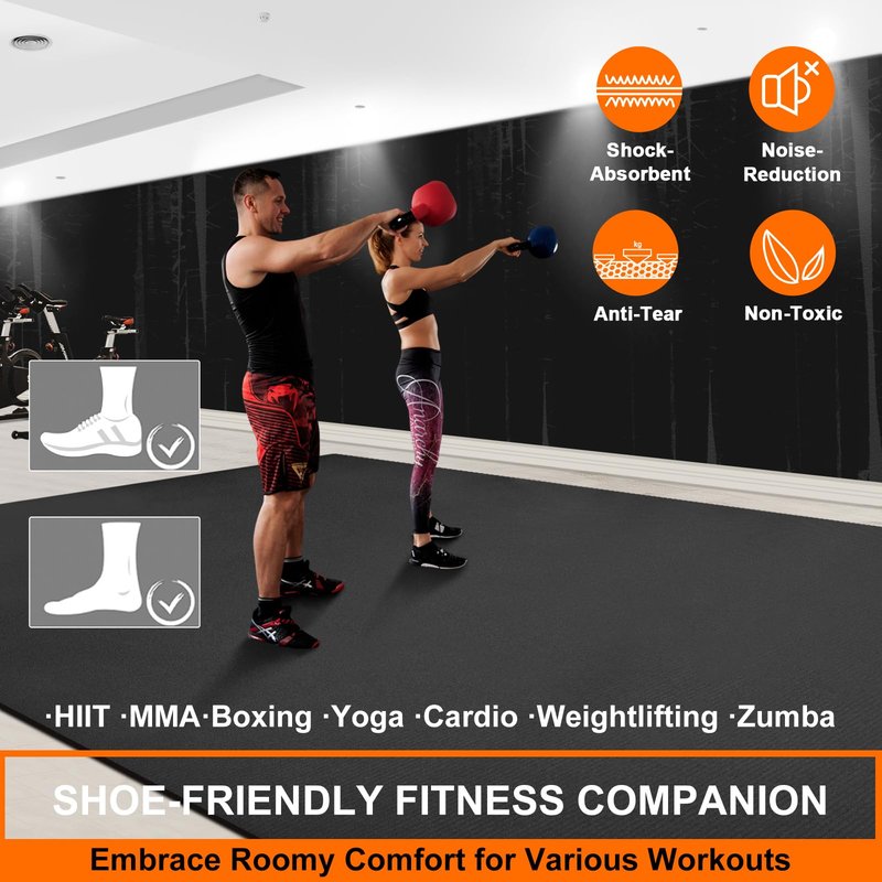anngrowy Extre-Large Exercise Mat 8'x5'x7mm Gym Mat for Home Workout Equipment Flooring Mat Non-Slip Large Rubber Yoga Mat for Fitness, Weightlift, Cardio, Jump Rope, Plyo, MMA, Treadmill, Stretch