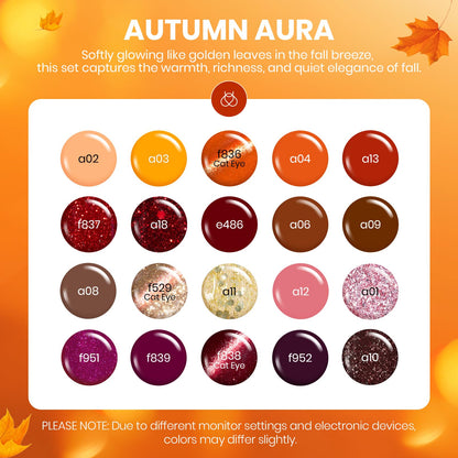 Beetles Fall Gel Nail Kit, Mystic Wonderland Gel Polish Set, 36 Colors Burgundy Brown Orange Red Polish Kit with Base Coat Glossy Matte & Glitter Top Coat Soak Off UV Led Nails Gifts for Women