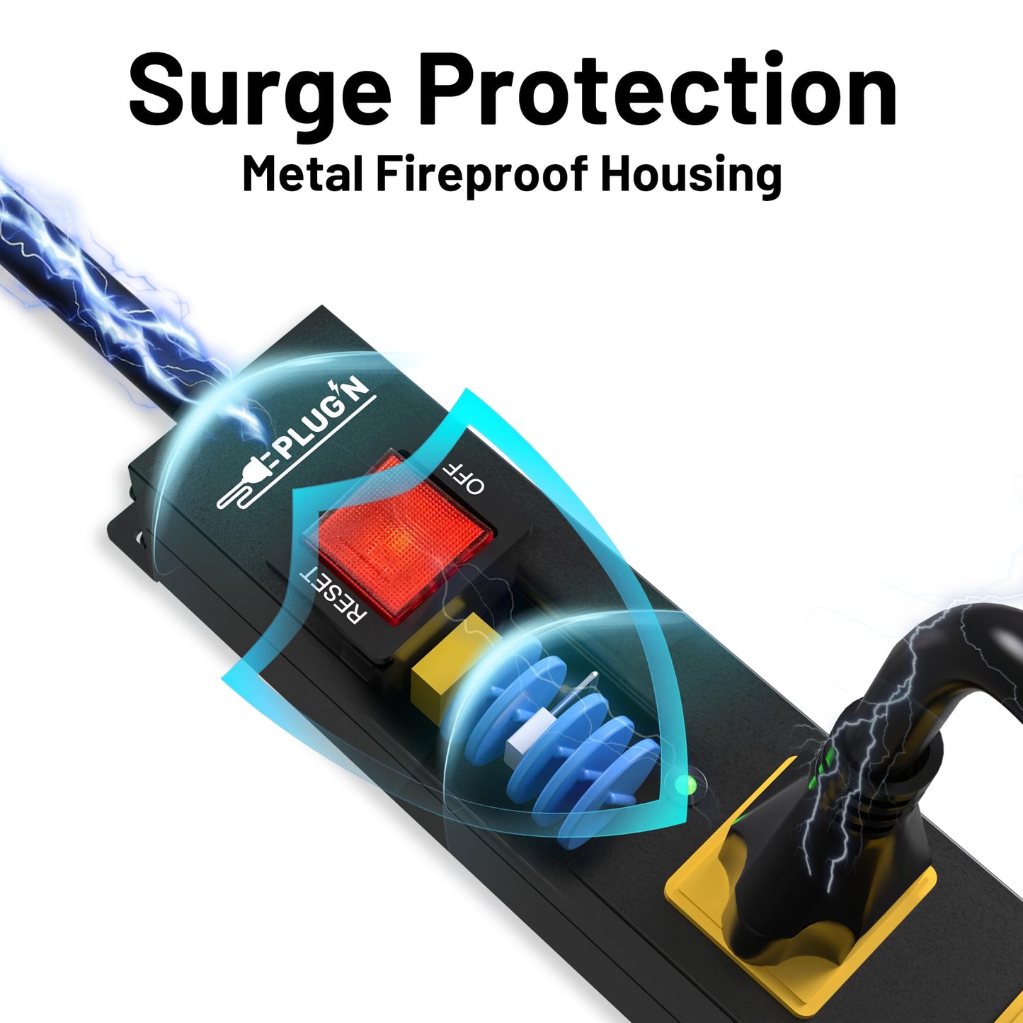 Power Strip 2700J Surge Protector, 6 Outlet Heavy Duty Power Strips with Flat Plug and 6FT Long Cord, Wall Mountable Metal Outlet Strip for Desk, Garage, Workbench and Kitchen
