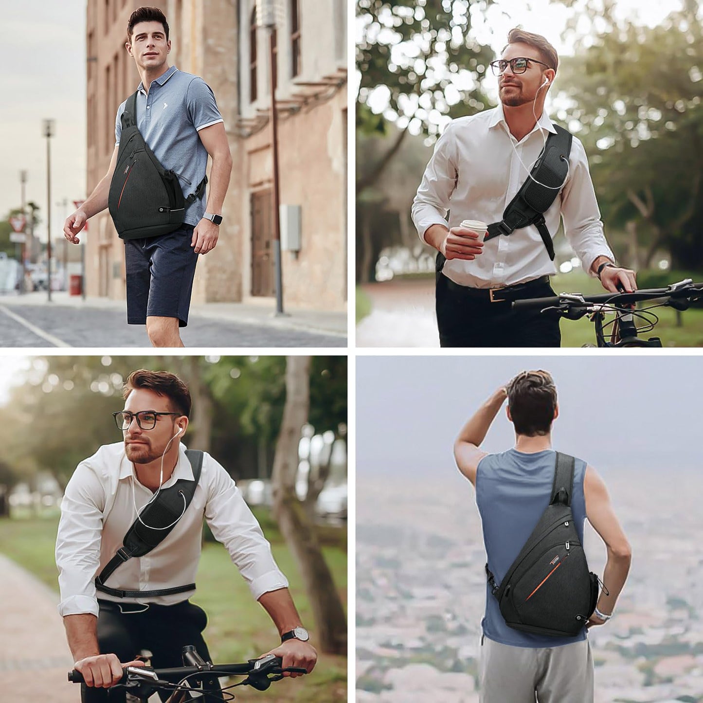 TUDEQU Sling Bags for Men,8 Pockets One Shoulder Backpack Large 19L,Crossbody,Single Strap,Black,Travel,Hiking,Women