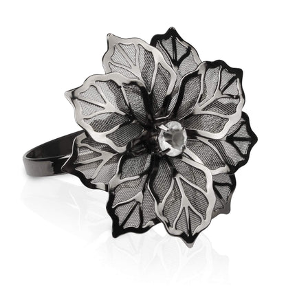 Picowe Set of 12 Alloy Napkin Rings with Hollow Out Flower Napkin Ring Holders for Wedding Party Holiday Banquet Christmas Dinner Delicate Serviette Buckles Decor Favor (Gun Metal)