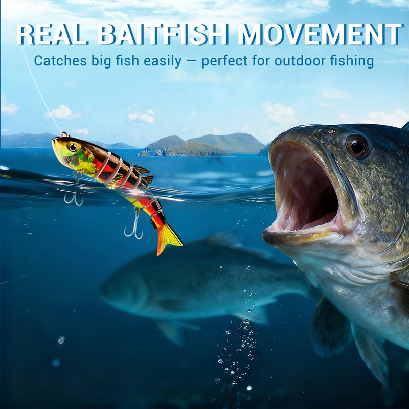 Keenjorika 3Pcs 8 Segment Swimbait Fishing Lure, Realistic Hard Bait with 3D Eyes & Natural Swimming Action, Slow Sinking Artificial Lure for Bass, Pike, Walleye, Trout, Freshwater Saltwater Fishing