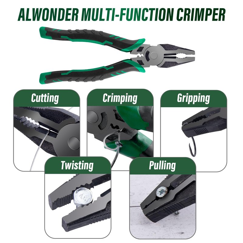 Alwonder Fishing Crimping Pliers Steel Wire Crimping Tool Fishing Leaders Crimpers Cutter Gripper for Single Barrel Sleeves, Terminal Tackle Connectors Multi-Function 8IN Cutting Crimp Tool