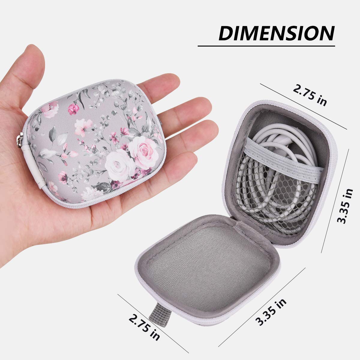 Earbud Case, AIRSPO Airpods 4 Case Airpods Pro 2nd Generation Earphone Organizer Carrying Case Small Storage Bag Hard EVA Shockproof Cover with Carabiner Clip (Grey Pink Rose)