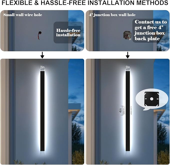 71inch Modern Outdoor Wall Light Dimmable Black Long Wall Sconce IP65 Waterproof Outdoor Exterior Lights for House
