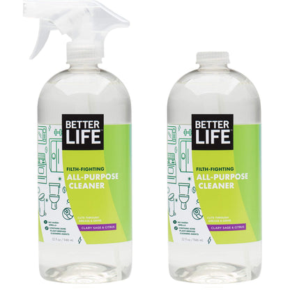 Better Life All Purpose Cleaner - Multipurpose Home and Kitchen Cleaning Spray for Glass, Countertops, Appliances, Upholstery & More - Multi-surface Spray Cleaner - 32oz (Pack of 2) Unscented