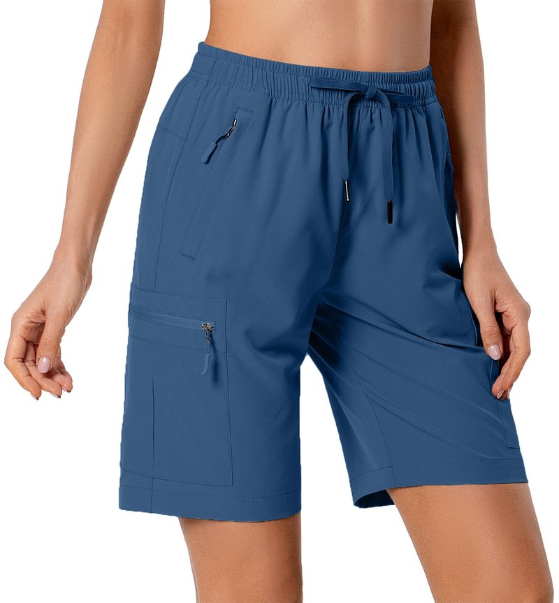 Hugut Women's Lightweight Hiking Cargo Shorts Quick Dry Athletic Shorts for Camping Travel Golf with Zipper Pockets Water Resistant Blue