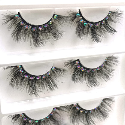 False Eyelashes with Glitter Rhinestones On, Bling Lashes 2023 Sparkle Full Strip Mink Eyelash 4 Pairs… (AF08bling)