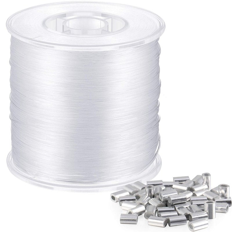 Strong Clear Nylon Fish Wire for Hanging Christmas Decor and 50 Loop Sleeve (218 Yd.)