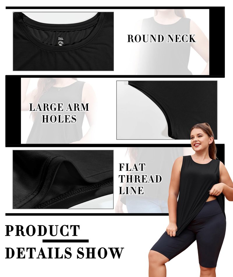 LALAGEN Plus Size Womens Workout Tank Tops Sleeveless Summer Loose Fit Flowy Yoga Athletic Running Shirts Black XL
