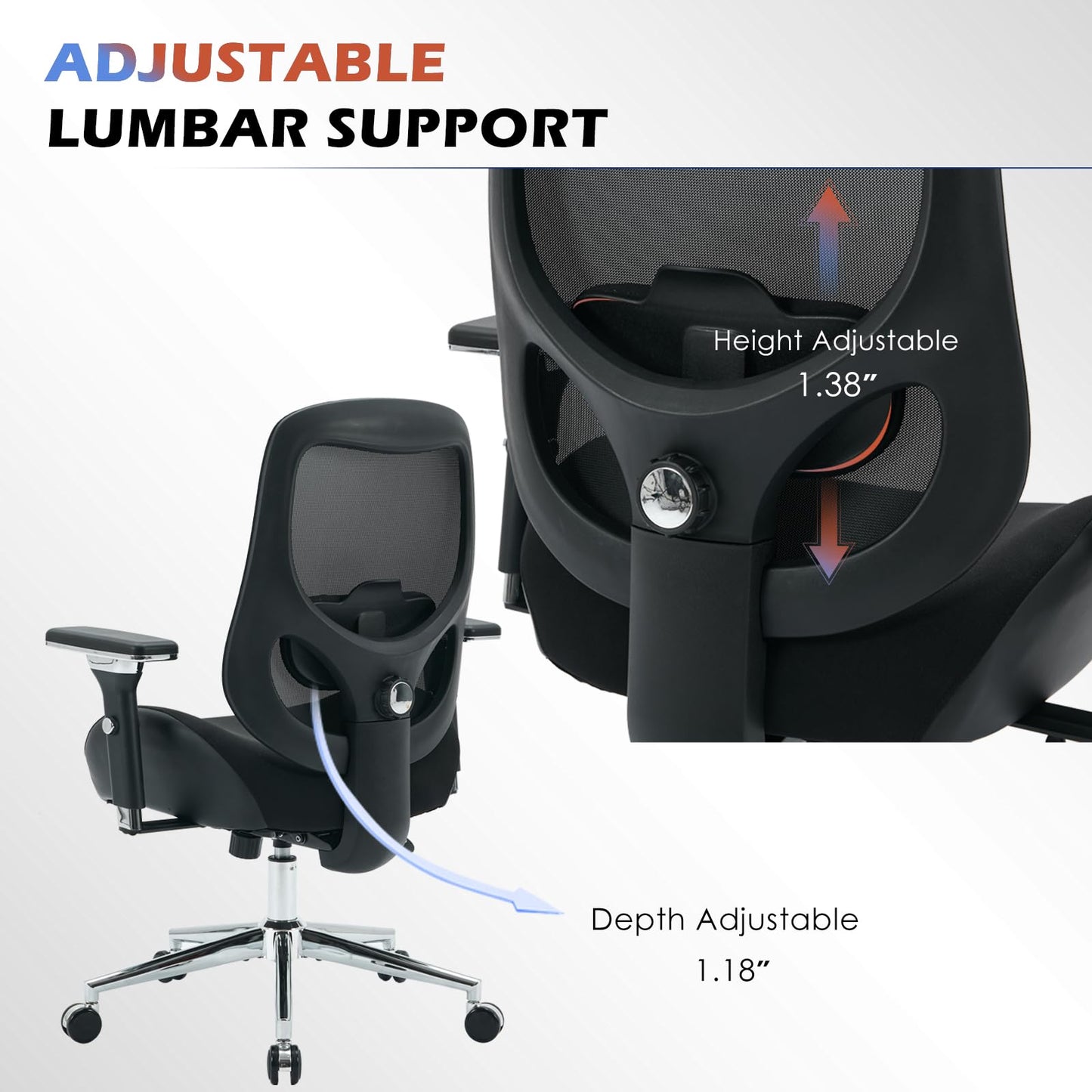 BOSMILLER 700lbs Big and Tall Office Chair with Wide Thick Seat Cushion for Sitting All Day,Ergonomic Mesh Desk Chair with Adjustable Lumbar Support for Heavy People,4D Armrests