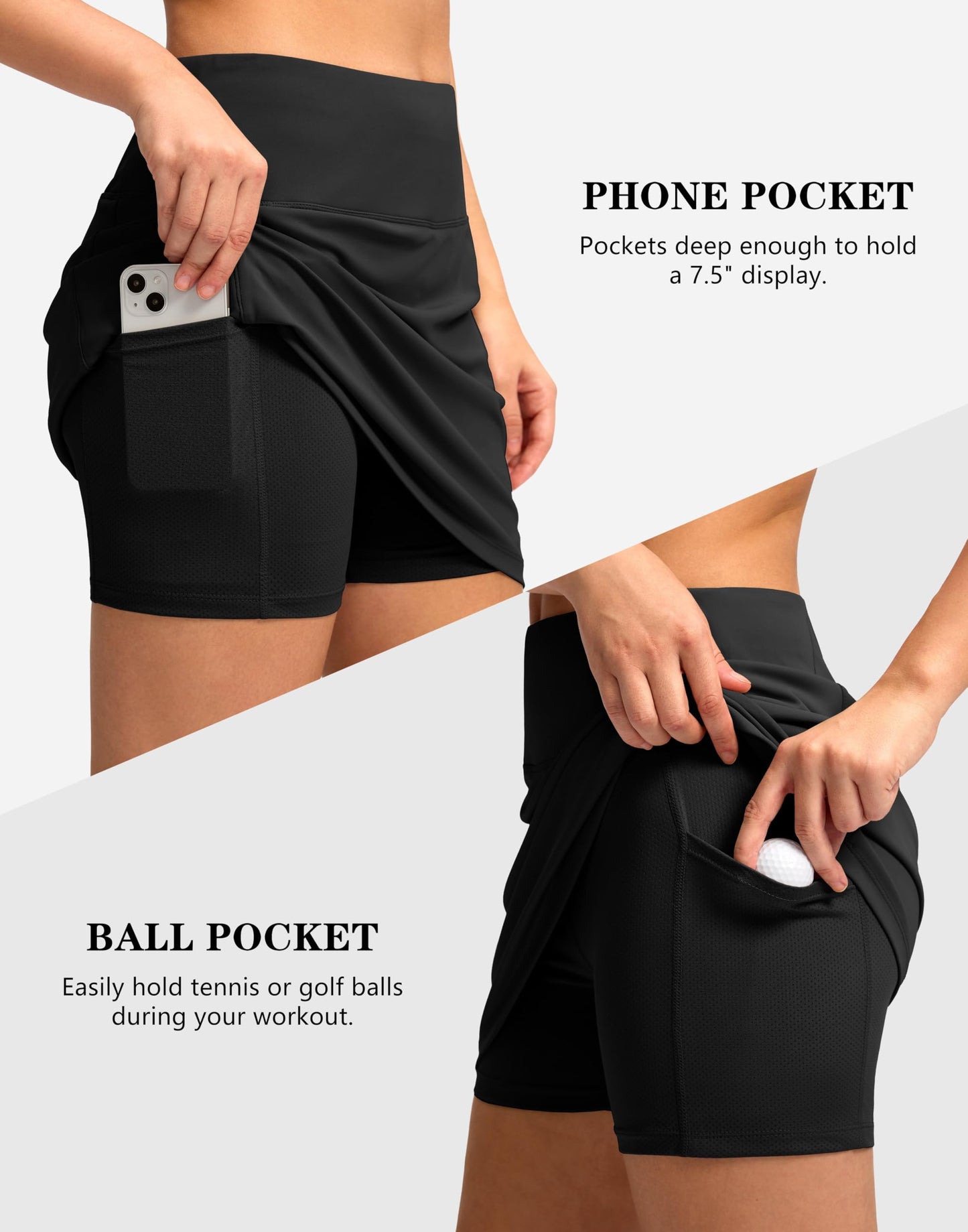 G Gradual Women's Golf Skirts Skort 4 Side Pockets High Waisted Stretchy Tennis Skirt with Short Athletic Casual (Black, M)