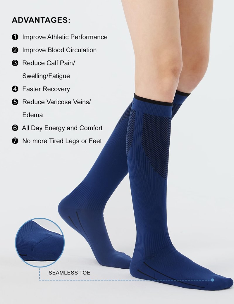 FITRELL 3 Pairs Compression Socks for Women and Men 20-30mmHg - Support for Travel, Running, Nurse, Knee High, Black/Grey/Navy L/XL
