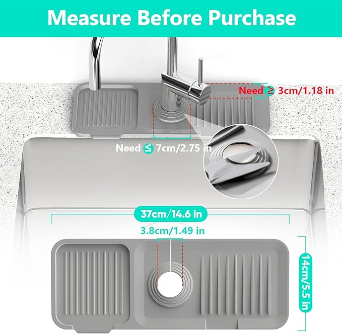 14.6'' Faucet Mat for Kitchen Sink Kitchen Sink Splash Guard Silicone Kitchen