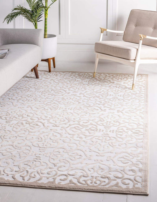 Unique Loom Rushmore Collection Area Rug - Johnson (7' 1" x 10' Rectangle, Snow White/ Beige)