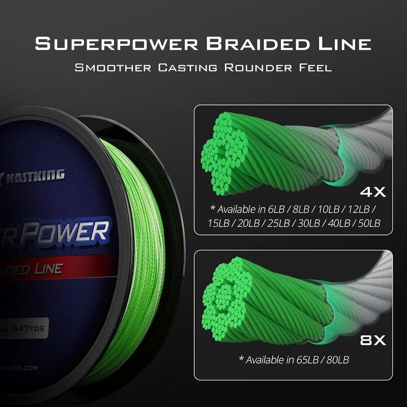KastKing SuperPower Braided Fishing Line - Abrasion Resistant, Zero Stretch | Smaller Diameter, Durable Performance