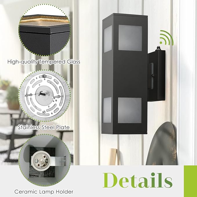 Outdoor Wall Light, Dusk to Dawn Outdoor Light Fixture, 13" Waterproof Black Outdoor Lights Modern, Large Up Down Exterior Lighting Fixture for Patio, Garage, Hallway, Doorway