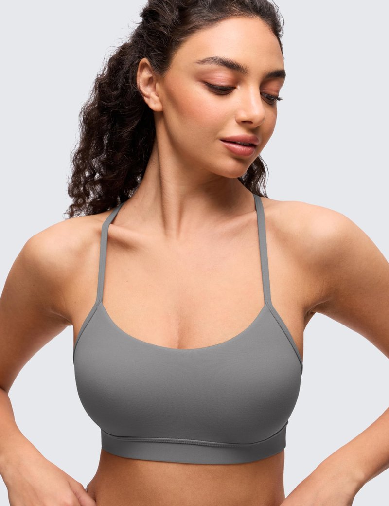 CRZ YOGA Butterluxe Y Back Sports Bras for Women - Padded Racerback Low Impact Spaghetti Thin Strap Workout Yoga Top Ash Grey Small