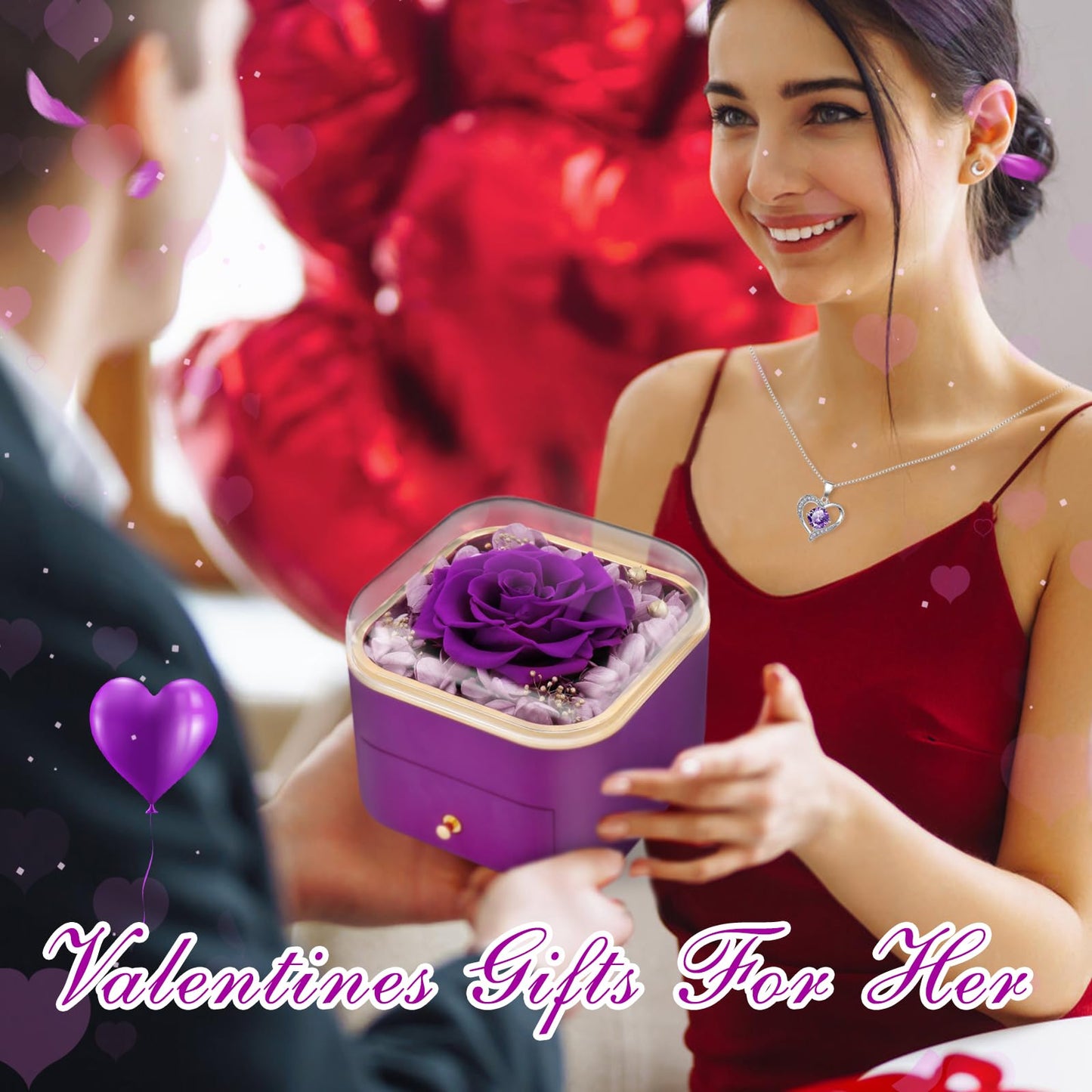 Beferr Valentines Day Gifts for Her Preserved Real Rose with Necklace Eternal Roses Fresh Flowers for Delivery Prime Birthday Anniversary Purple Gifts for Women Mom Wife Daughter Grandma Girlfriend