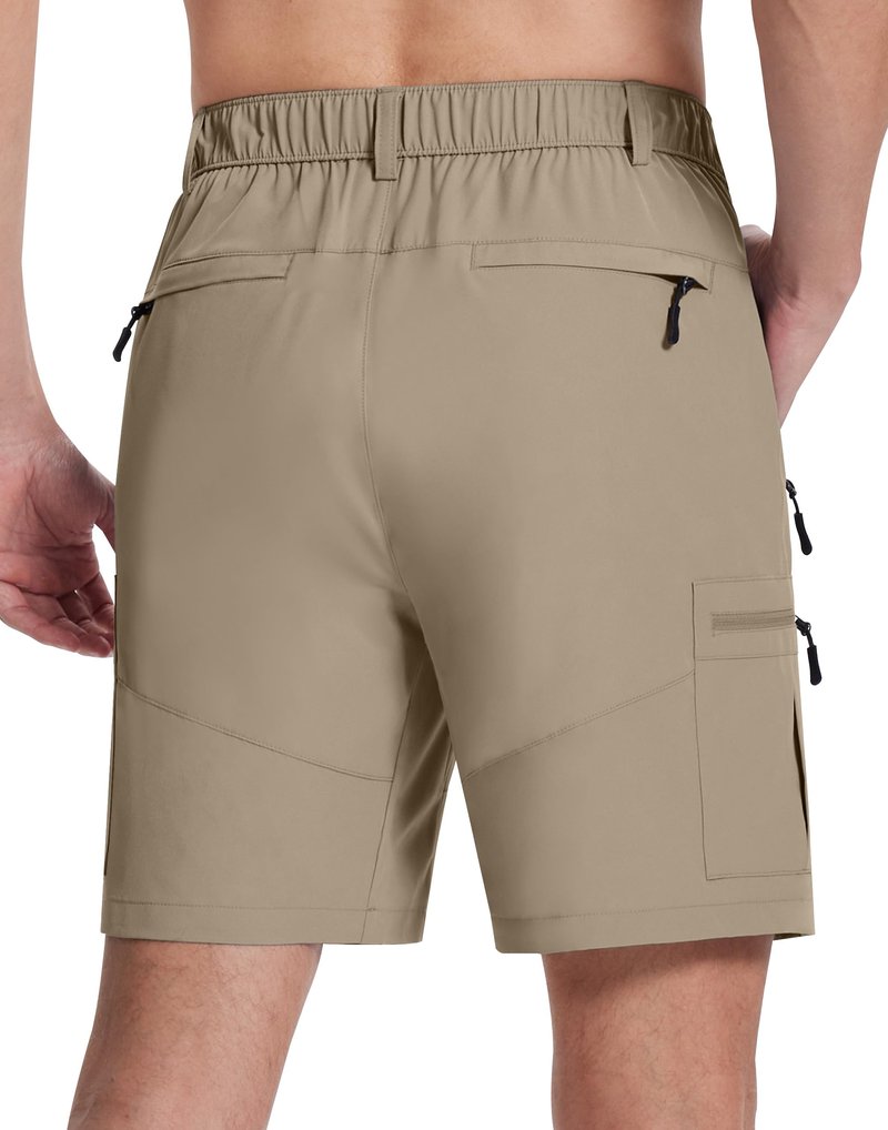 SERAMY Mens Hiking Cargo Shorts with 6 Zipper Pockets 9" Quick-Dry Lightweight Short for Golf Casual Fishing Outdoor Work Dusty Khaki M
