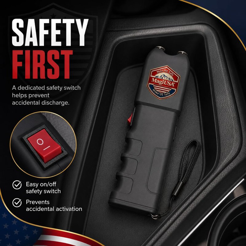 989 MagiUSA Rechargeable Stun Gun for Self Defense, LED Flashlight, Black