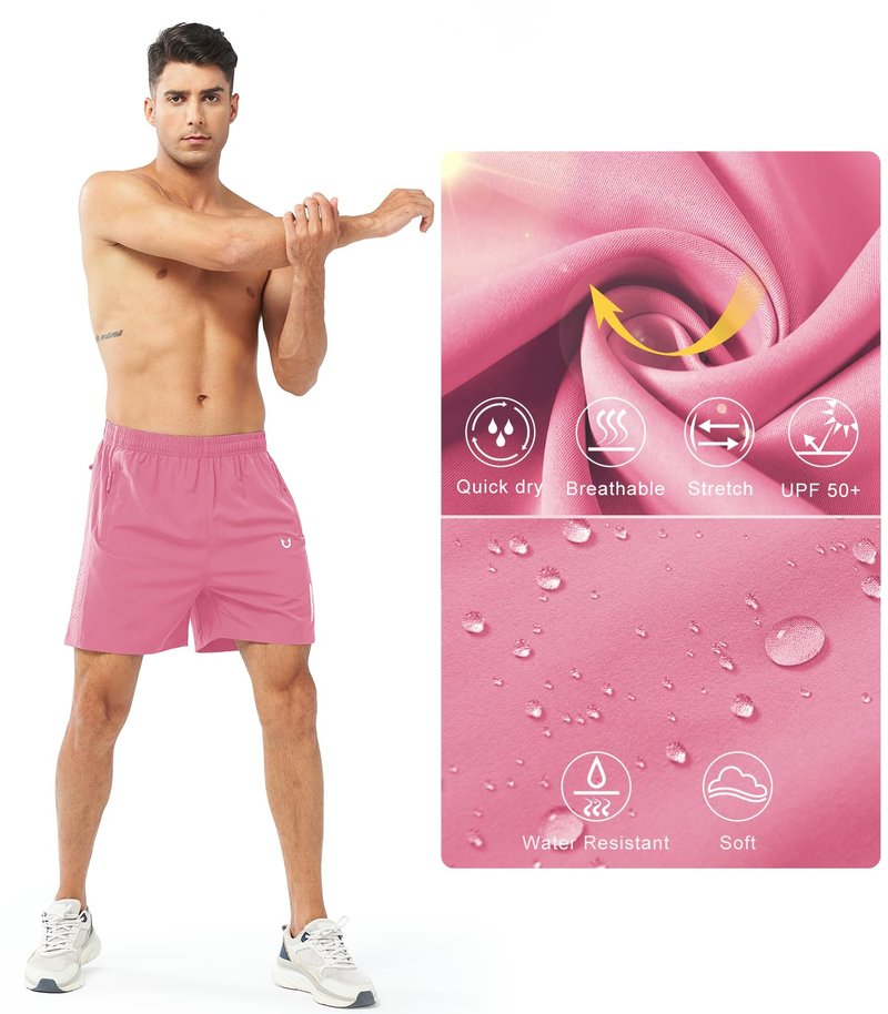 NORTHYARD Men's Athletic Running Shorts Gym Workout 7"/9"/5" Quick Dry Lightweight Sports Basketball Tennis 3 Zipper Pockets POWDERPINK-5inch 3XL