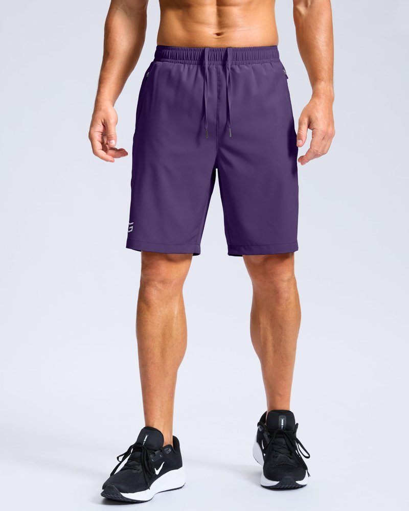 Men's Athletic Running Shorts with Zipper Pockets Quick Dry 7"/ 5"/ 9" Workout Gym Shorts for Basketball Hiking(Purple,9S)