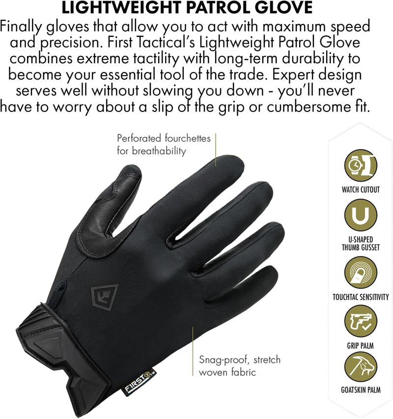 Men's Lightweight Patrol Gloves - Goatskin Palm with Touchscreen Capability | Tactical Fit
