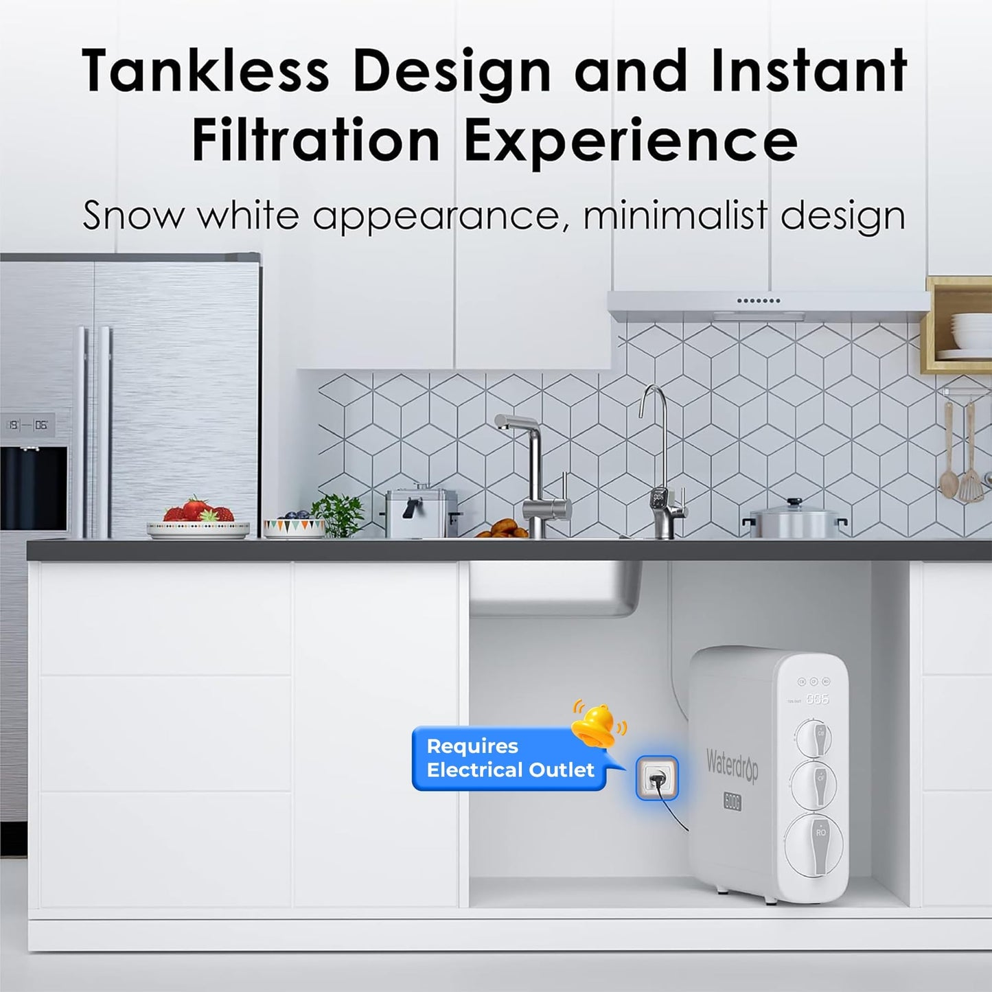Waterdrop G3P600 Reverse Osmosis Water Filter, 600 GPD, Water Softener, Reduce TDS, Reduce Scale, Enhance the Flavor of Coffee and Tea, 2:1 Pure to Drain, Smart LED Faucet