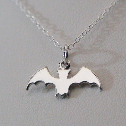 FashionJunkie4Life Sterling Silver Flying Bat Charm Pendant Necklace, 18 Inch Chain