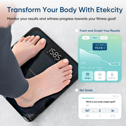 Etekcity Smart Scale for Body Weight, Bathroom Digital Weighing Scale with BMI, Body Fat, Muscle Mass, Accurate Bluetooth Home User Health Equipment Sync Apps