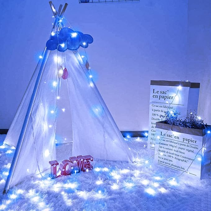 500 LED Christmas Lights Outdoor, 164ft Christmas String Lights for Bedroom 8 Modes Waterproof Plug in Twinkle Fairy Light for Indoor Outside Bedroom Home Party Decoration, Blue&White