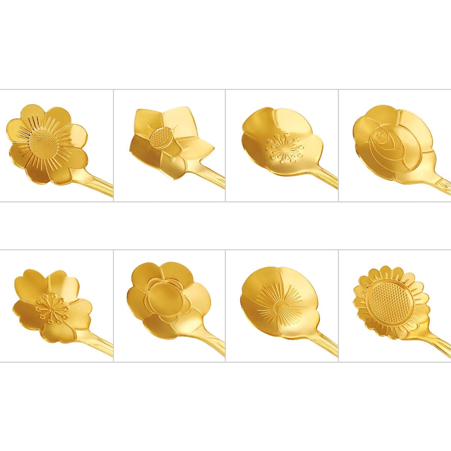 Maitys 16 Pieces Stainless Steel Flower Coffee Spoon Dessert Sugar Ice Cream Stirring Tea Spoon Set for Tableware Kitchen, Cafe or Bar(Gold)