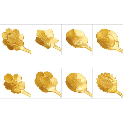 Maitys 16 Pieces Stainless Steel Flower Coffee Spoon Dessert Sugar Ice Cream Stirring Tea Spoon Set for Tableware Kitchen, Cafe or Bar(Gold)