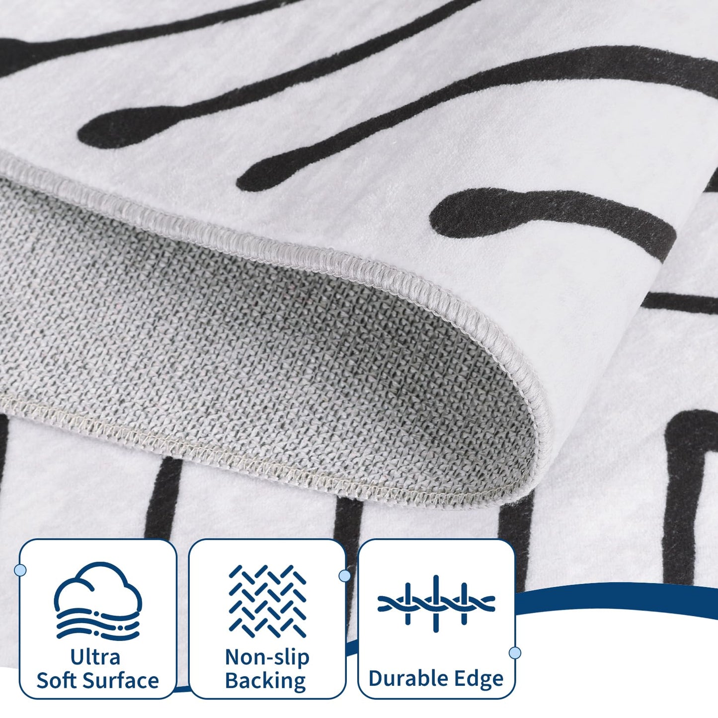 ROYHOME Area Rug 9x12 Living Room Rug Non Slip Modern Bedroom Stain Resistant Dining Room Throw Carpet Geometric Low Pile Untra Soft Contemporary Accent Carpet for Home Office, White&Black